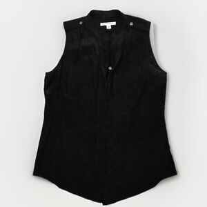 BANANA REPUBLIC WOMENS SHIRT 100% SILK BLACK BUTTON SLEEVELESS 4